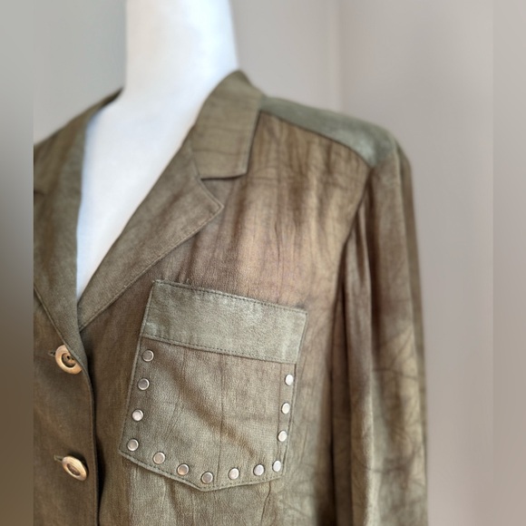 Dorothy Schoelen Platinum 80s Vintage Suede Sheer Green Tie Dye Effect -L - Picture 4 of 15